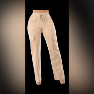 High Waist Straight Leg Cargo Pants Tan - XL